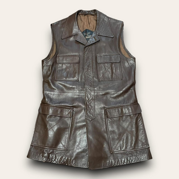 Van Heusen Other - Vintage Brown Leather Vest Made in Spain Western Mid Length Size 40
